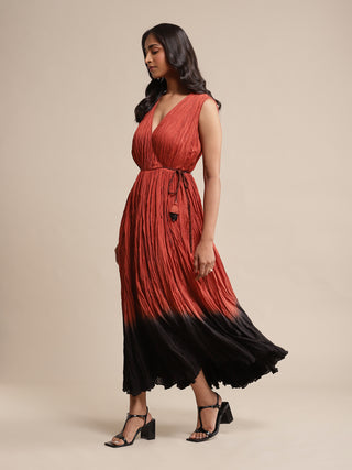 Ritu Kumar-Rust Ombre Viscose Silk Dress-INDIASPOPUP.COM