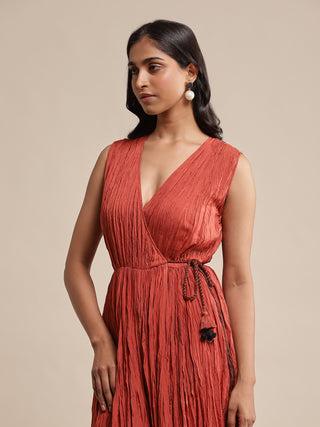 Ritu Kumar-Rust Ombre Viscose Silk Dress-INDIASPOPUP.COM