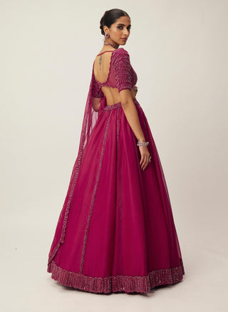 Ruby red organza lehenga set