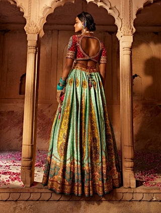 Kimaya Paisley Sky Blue Lehenga Set by Kalista, available on Indiaspopup.com