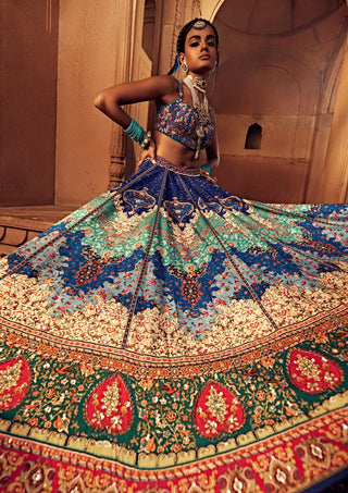 Mehvish Blue Lehenga Set by Kalista, available on Indiaspopup.com