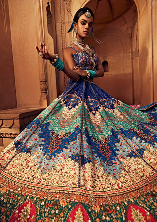 Mehvish Blue Lehenga Set by Kalista, available on Indiaspopup.com