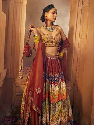 Mehvish Multicolor Lehenga Set by Kalista, available on Indiaspopup.com