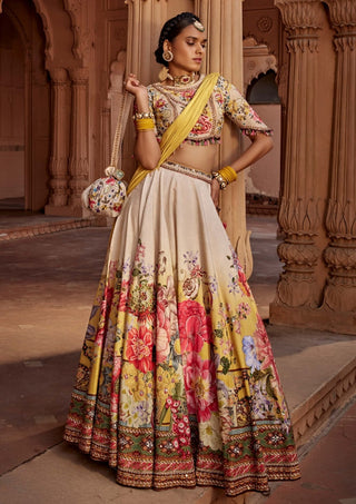 Manya Beige Floral Lehenga Set by Kalista, available on Indiaspopup.com