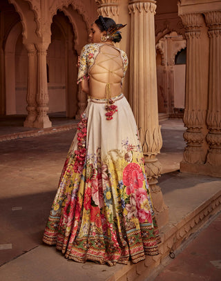 Manya Beige Floral Lehenga Set by Kalista, available on Indiaspopup.com