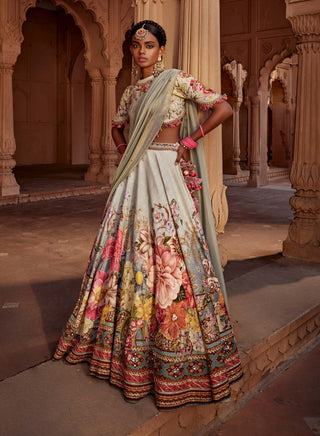 Manya Aqua Floral Lehenga Set by Kalista, available on Indiaspopup.com