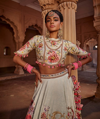 Manya Aqua Floral Lehenga Set by Kalista, available on Indiaspopup.com