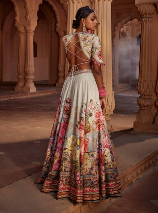 Manya Aqua Floral Lehenga Set by Kalista, available on Indiaspopup.com