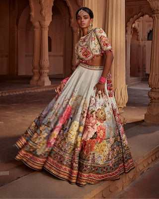 Manya Aqua Floral Lehenga Set by Kalista, available on Indiaspopup.com