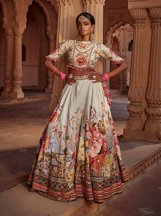 Manya Aqua Floral Lehenga Set by Kalista, available on Indiaspopup.com