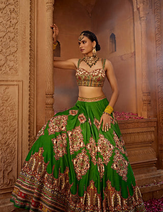 Zaina Forest Green Lehenga Set by Kalista, available on Indiaspopup.com