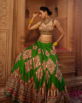 Zaina Forest Green Lehenga Set by Kalista, available on Indiaspopup.com