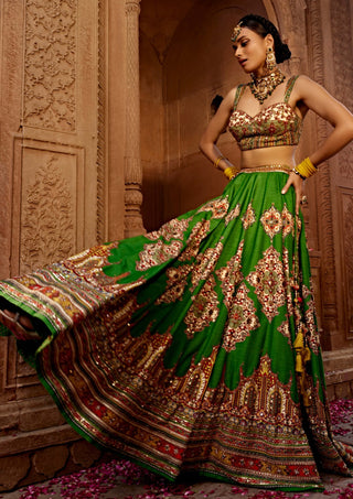 Zaina Forest Green Lehenga Set by Kalista, available on Indiaspopup.com