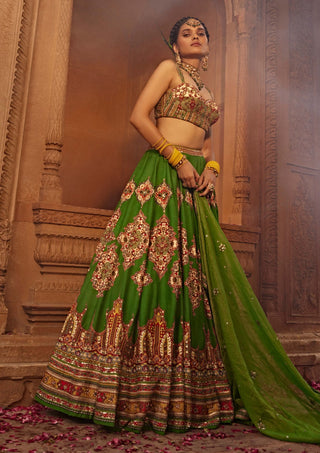 Zaina Forest Green Lehenga Set by Kalista, available on Indiaspopup.com