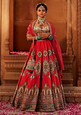 Zaina Crimson Red Lehenga Set by Kalista, available on Indiaspopup.com