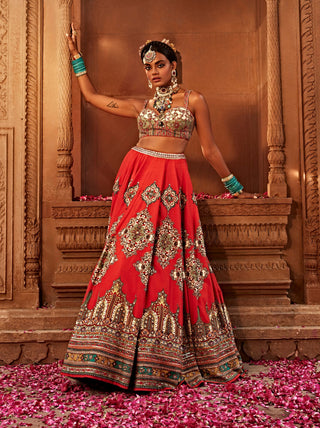 Zaina Crimson Red Lehenga Set by Kalista, available on Indiaspopup.com