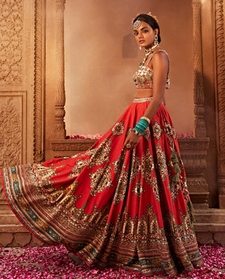 Zaina Crimson Red Lehenga Set by Kalista, available on Indiaspopup.com