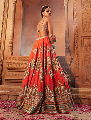 Zaina Crimson Red Lehenga Set by Kalista, available on Indiaspopup.com