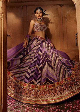 Leher Lilac Geometrical Lehenga Set by Kalista, available on Indiaspopup.com