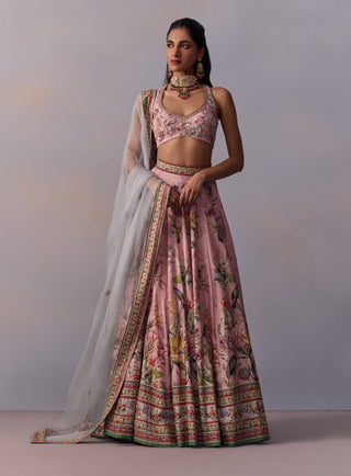 Neisha Printed Powder Pink Lehenga Set by Kalista available on Indiaspopup.com