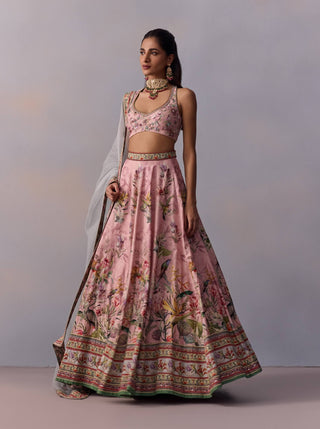 Neisha Printed Powder Pink Lehenga Set by Kalista available on Indiaspopup.com