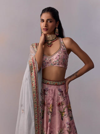 Neisha Printed Powder Pink Lehenga Set by Kalista available on Indiaspopup.com