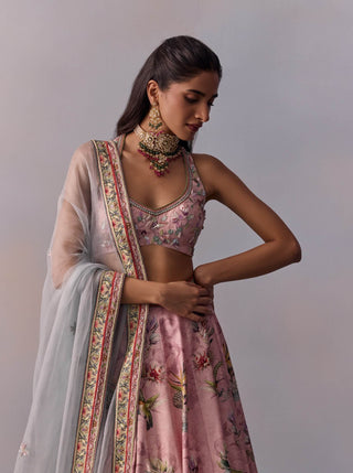 Neisha Printed Powder Pink Lehenga Set by Kalista available on Indiaspopup.com