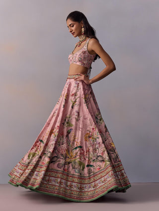 Neisha Printed Powder Pink Lehenga Set by Kalista available on Indiaspopup.com