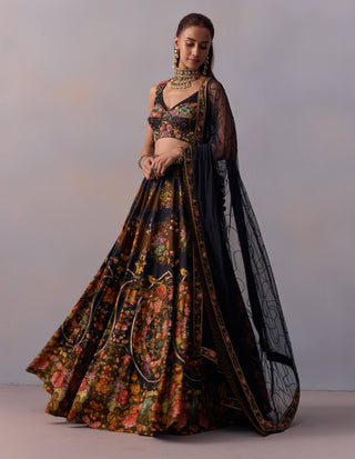 Naaz Printed Black Lehenga Set by Kalista available on Indiaspopup.com