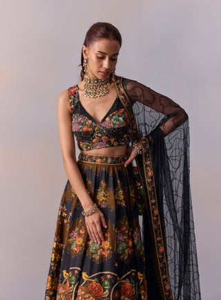 Naaz Printed Black Lehenga Set by Kalista available on Indiaspopup.com