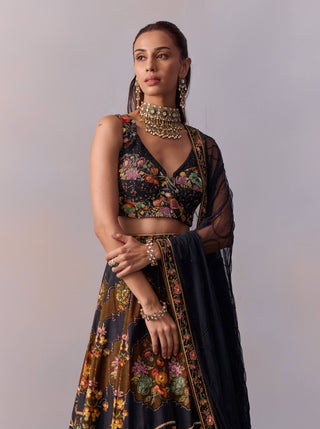 Naaz Printed Black Lehenga Set by Kalista available on Indiaspopup.com