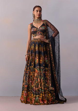 Naaz Printed Black Lehenga Set by Kalista available on Indiaspopup.com