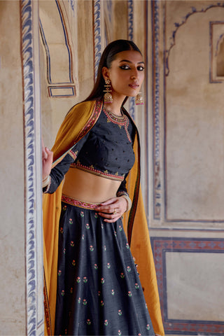 Zeenat Midnight Blue Lehenga Set by Kalista available on Indiaspopup