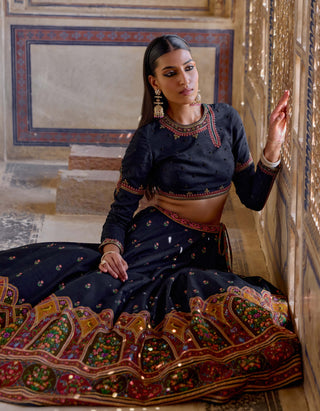 Zeenat Midnight Blue Lehenga Set by Kalista available on Indiaspopup