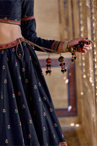 Zeenat Midnight Blue Lehenga Set by Kalista available on Indiaspopup