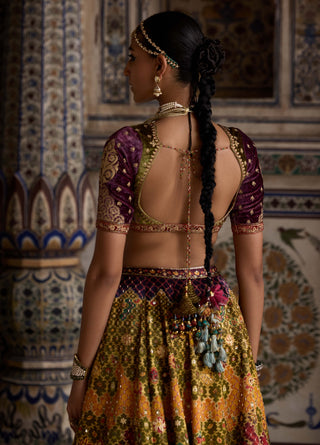 Zehna Mustard Lehenga Set by Kalista available on Indiaspopup