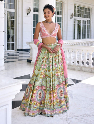 Sofia green and pink lehenga set