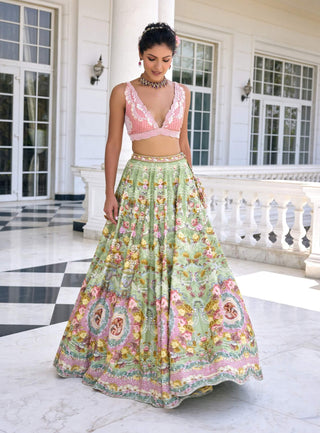 Sofia green and pink lehenga set