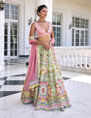 Sofia green and pink lehenga set