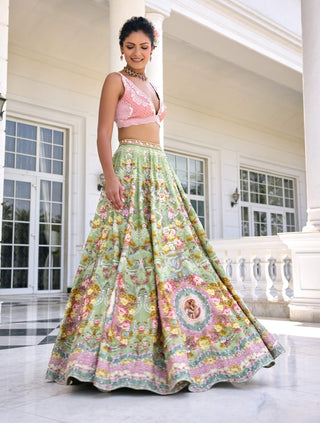 Sofia green and pink lehenga set