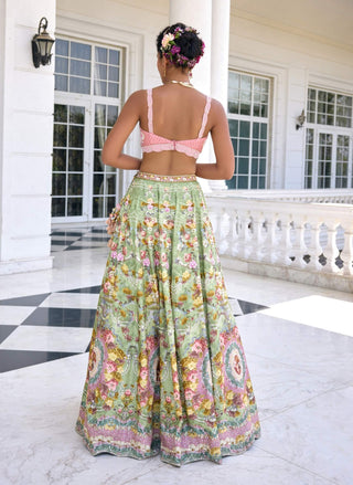 Sofia green and pink lehenga set