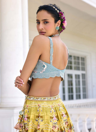 Sofia yellow and aqua lehenga set