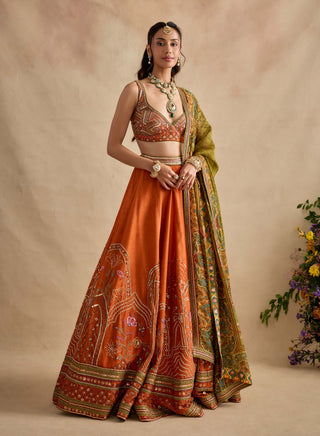 Yamika tangerine orange lehenga set