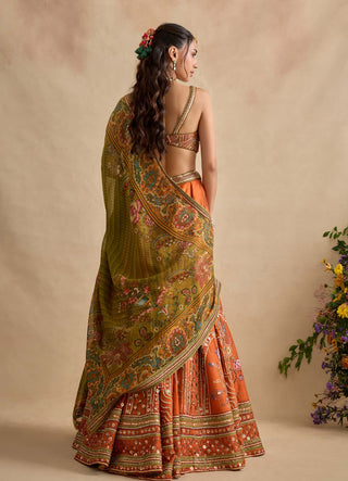 Yamika tangerine orange lehenga set