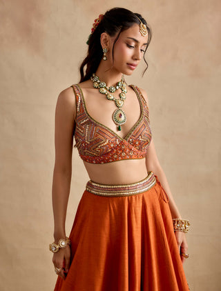 Yamika tangerine orange lehenga set