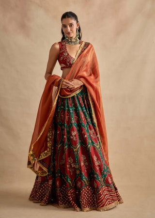 Shazia maroon green lehenga set