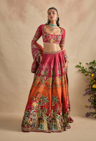 Saranya carime red lehenga set