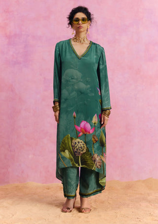 Green Luciana Kaftan And Pants by Kalista, available on Indiaspopup.com