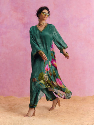 Green Luciana Kaftan And Pants by Kalista, available on Indiaspopup.com