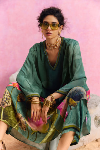 Green Luciana Kaftan And Pants by Kalista, available on Indiaspopup.com